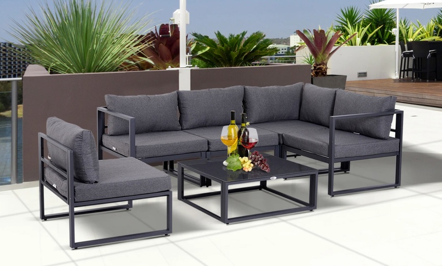 Image 1: Outsunny Six-Piece Outdoor Indoor Sectional Corner Sofa Set