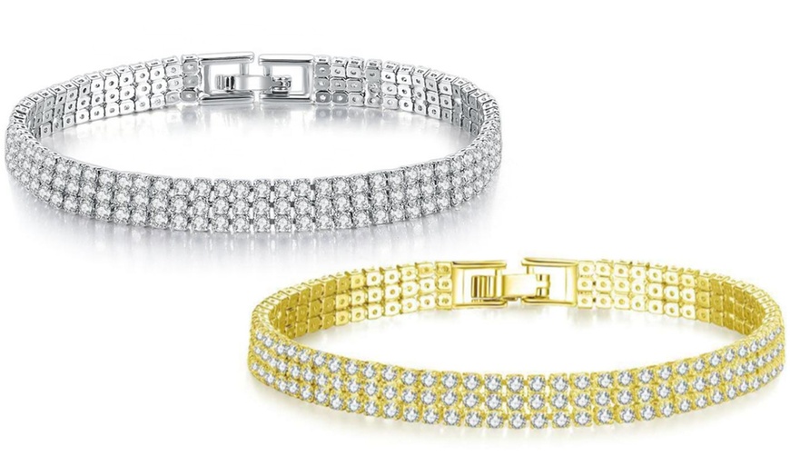 Image 9: Three-Row Pave Bracelet Encrusted with Swarovski® Crystals