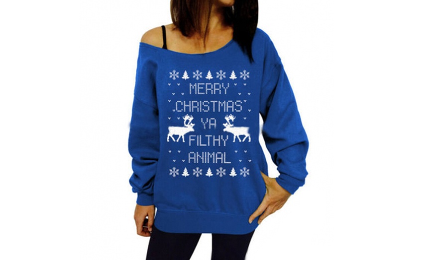 Image 3: Christmas Off-Shoulder Jumper