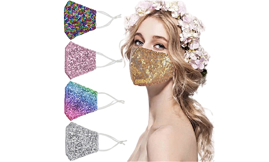 Image 1: Reusable Sequined Face Mask