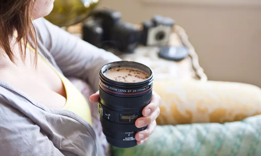 1 ou 2 tasses en ABS et acier inoxydable en forme d'objectif d'appareil photo, livraison offerte - Primary Image