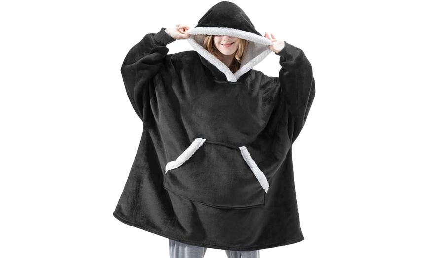 Image 3: Oversized Hooded Wearable Blanket with Borg Trim