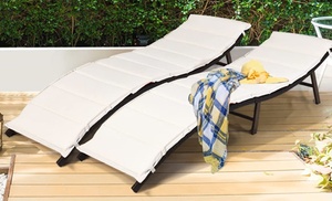 Two-Piece Folding Rattan Sun Loungers Chaise Lounge Chairs