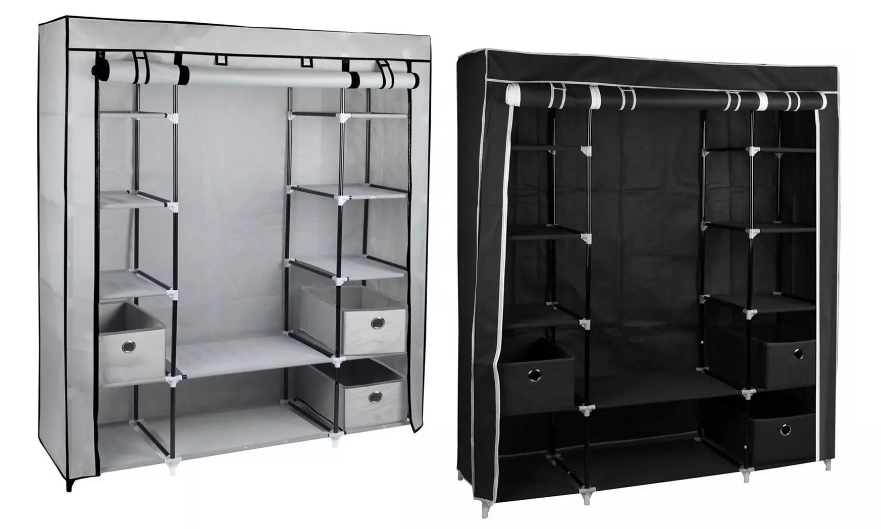 Large Fabric Canvas Wardrobe with Hanging Rail - Primary Image