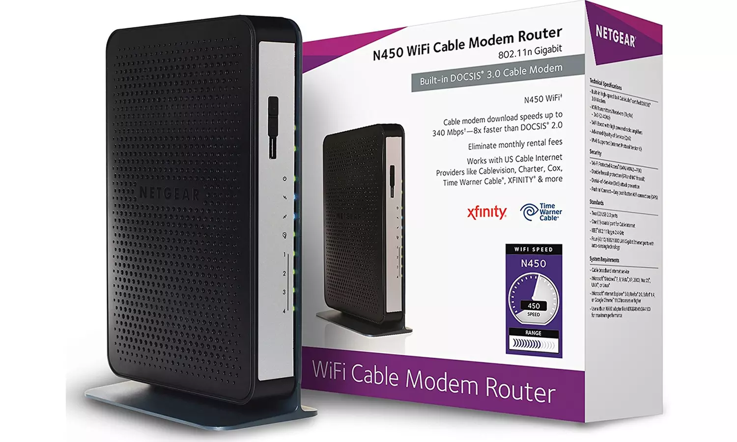 Netgear N450 WiFi Cable Modem Router - Primary Image