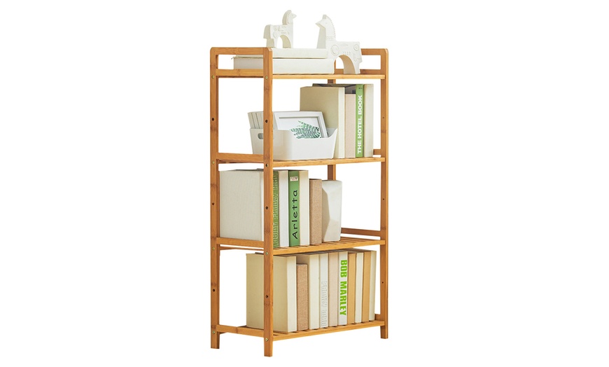 Image 8: Bamboo Wood-Tiered Book Storage Shelf Collection
