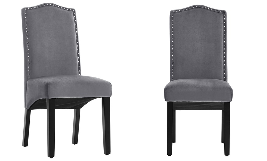 Image 2: Set of Two Grey Velvet High Back Dining Chair