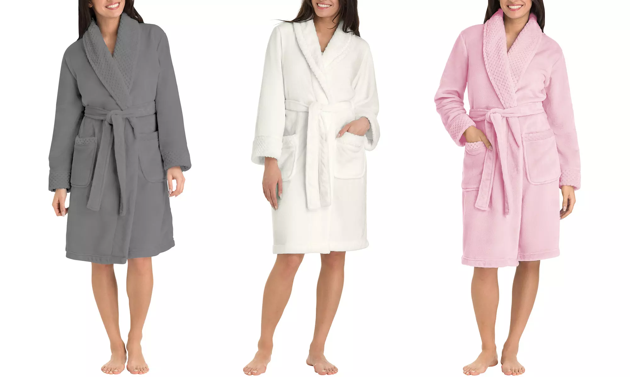 Safdie & Co. Women's Solid Flannel Bath Robe - Primary Image