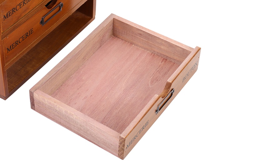 Image 5: Rustic Wooden Five Drawer Storage Organizer Box