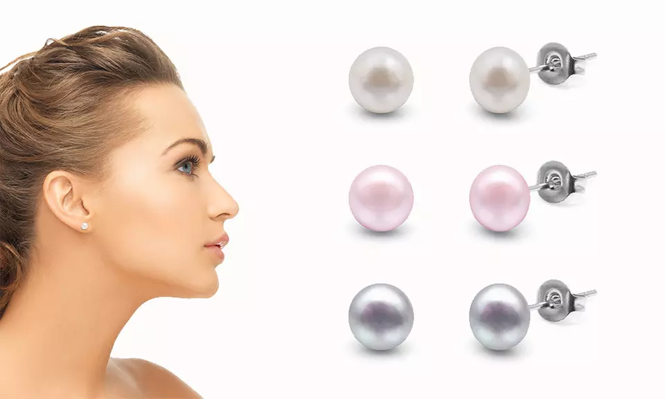 Boucles d'oreilles puce en perle de culture et plaqué rhodium - Primary Image