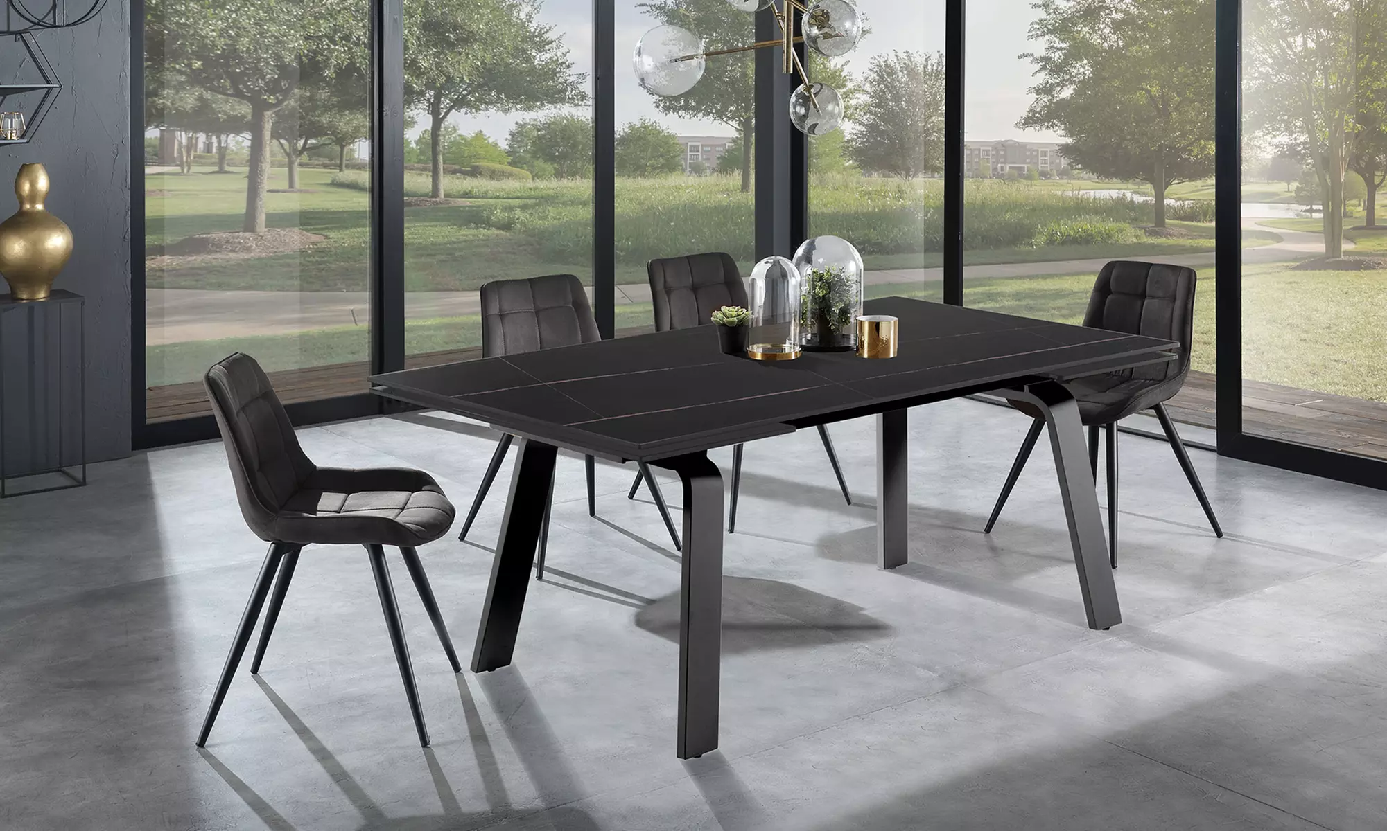 Table extensible Oresteluchetta élégante et moderne avec un plateau en céramique et une base en acier - Primary Image