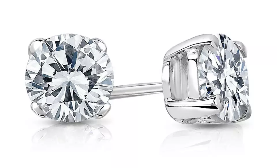 3/8 CTW Certified Solitaire Diamond Studs in 14K White Gold by Diamond Affection - Primary Image