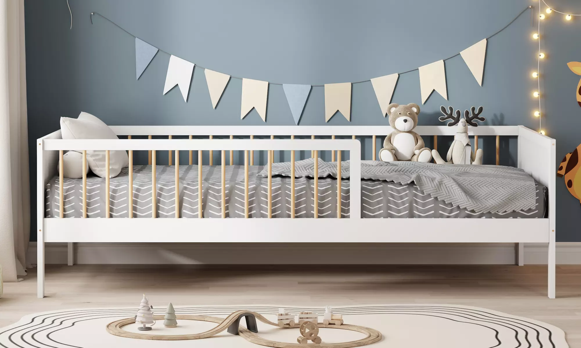 Lit barrière 90 x 190 cm "Pepito", en bois