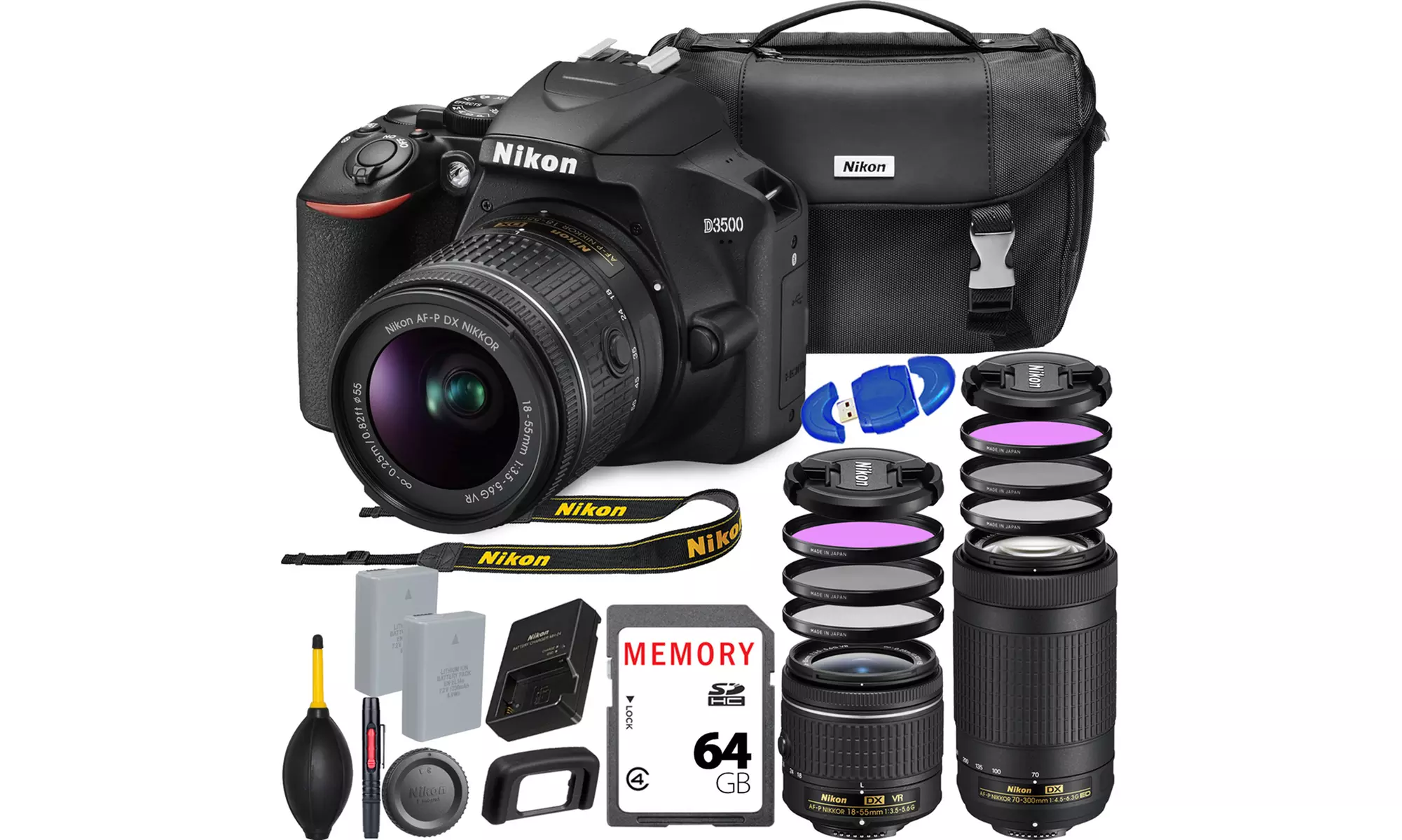 Nikon D3500 DSLR Camera with 18–55mm and 70–300mm Lenses and Accessory Bundle - Primary Image