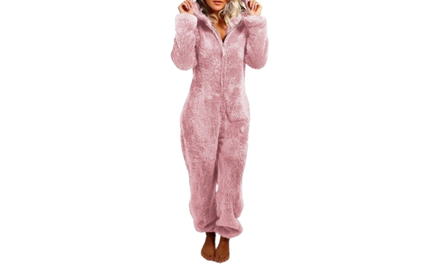 Image 6: Women's Fleece Plush Jumpsuit One-Piece Pyjamas