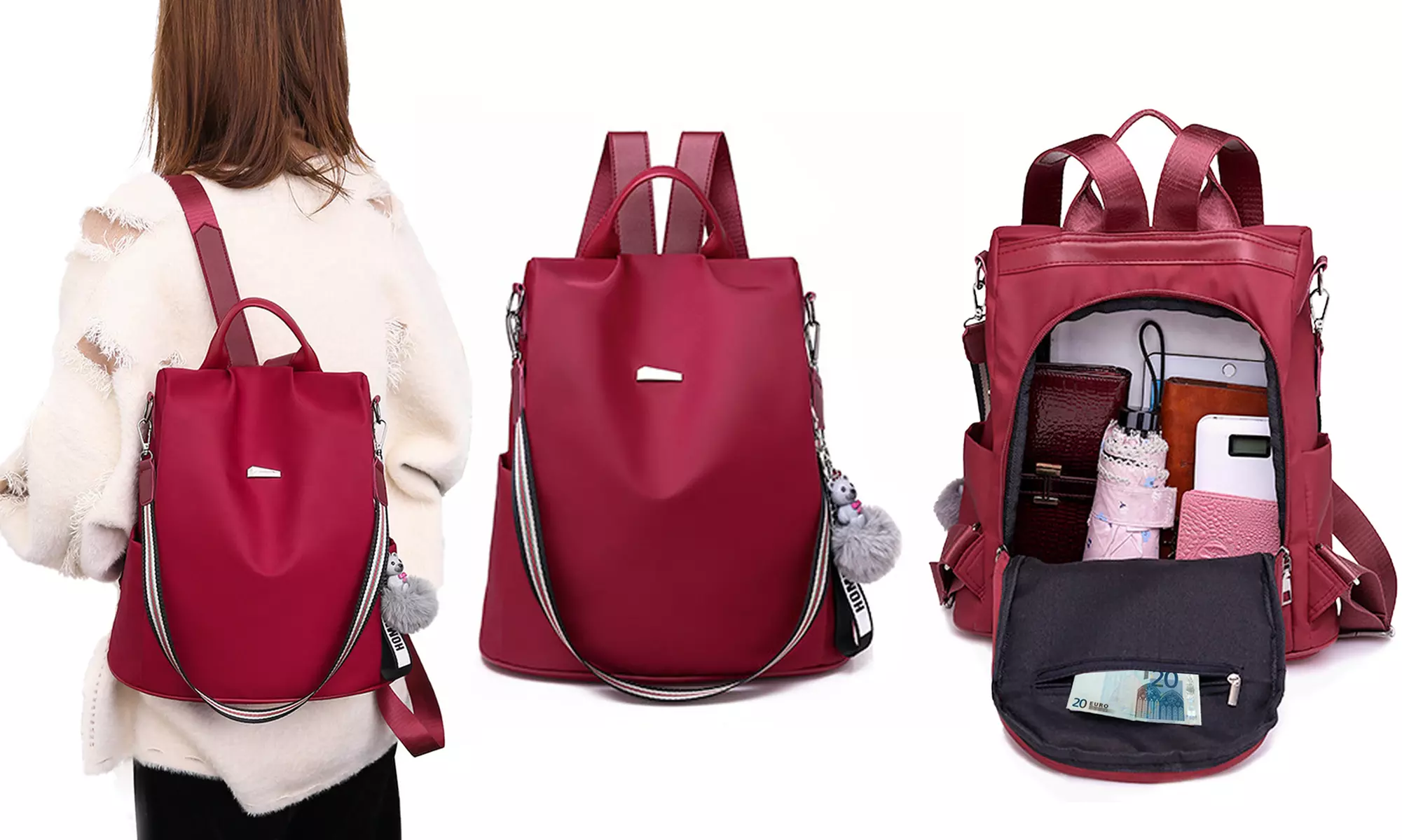 Sac à dos en similicuir antivol avec pompom - Second Medium