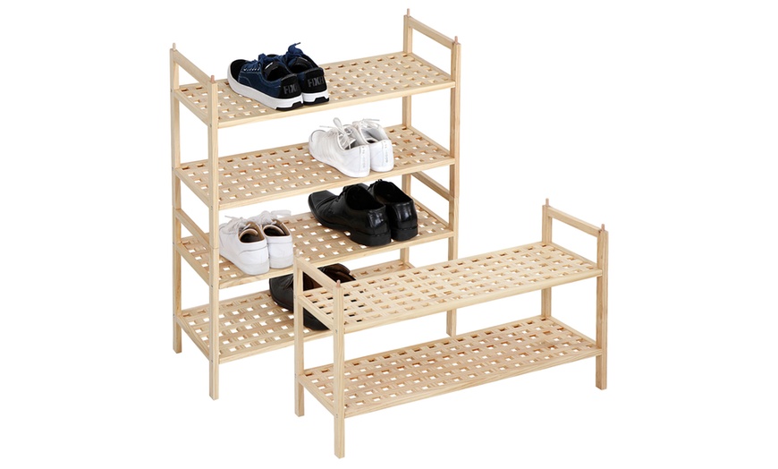 Image 1: Walnut Wood Shoe Rack