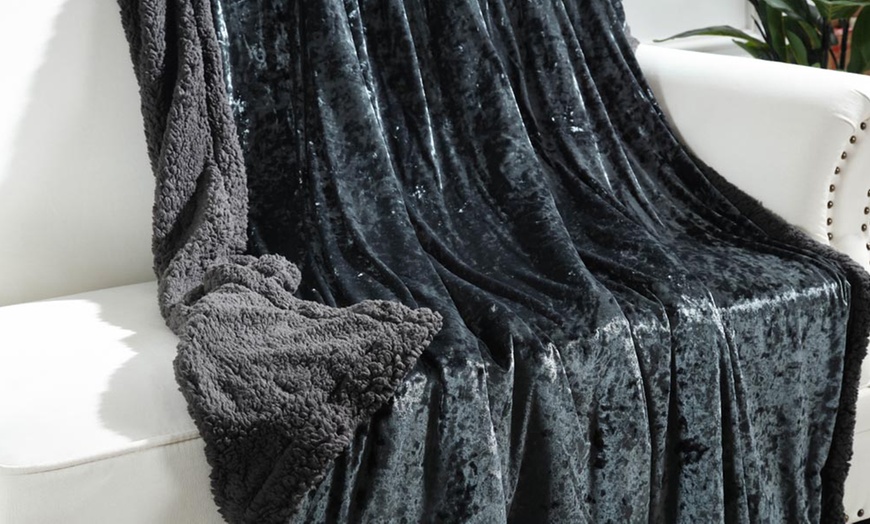 Image 9: Crushed Velvet Sherpa Throw