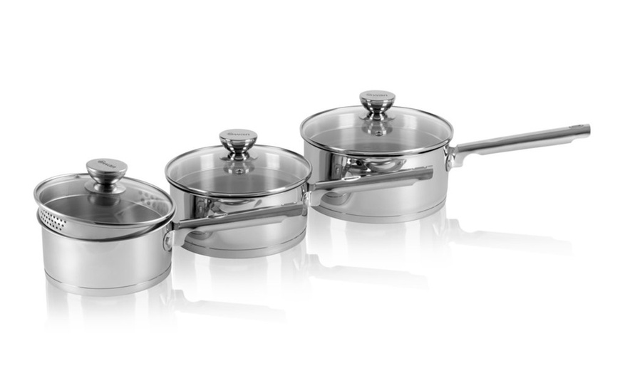 Image 4: Swan Three-Piece Saucepan Set