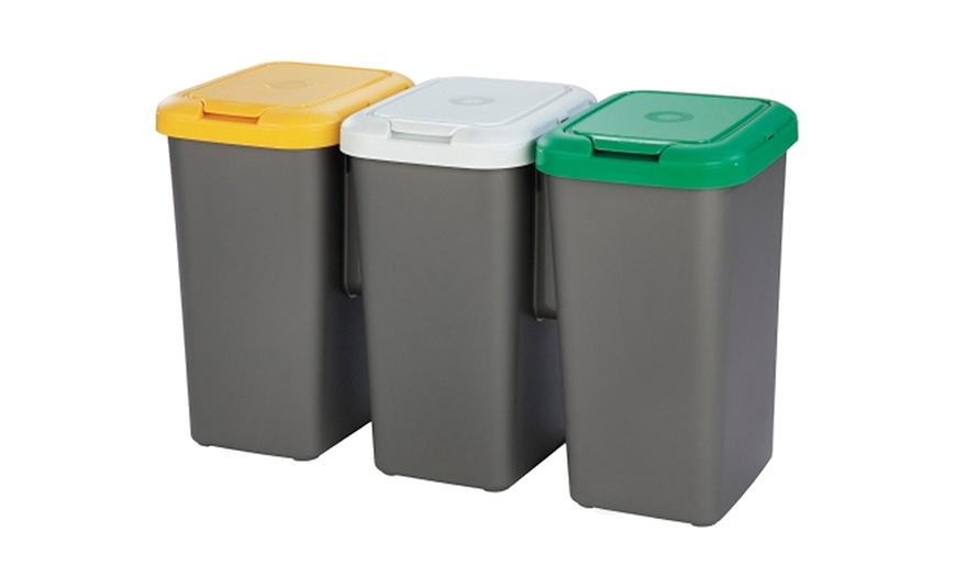 Image 1: Set of Three Recycling Bins