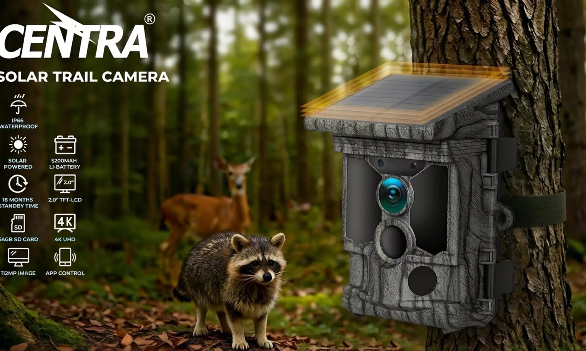 Centra High-Performance Solar Powered 4K Wildlife Trail Cameras - Primary Image
