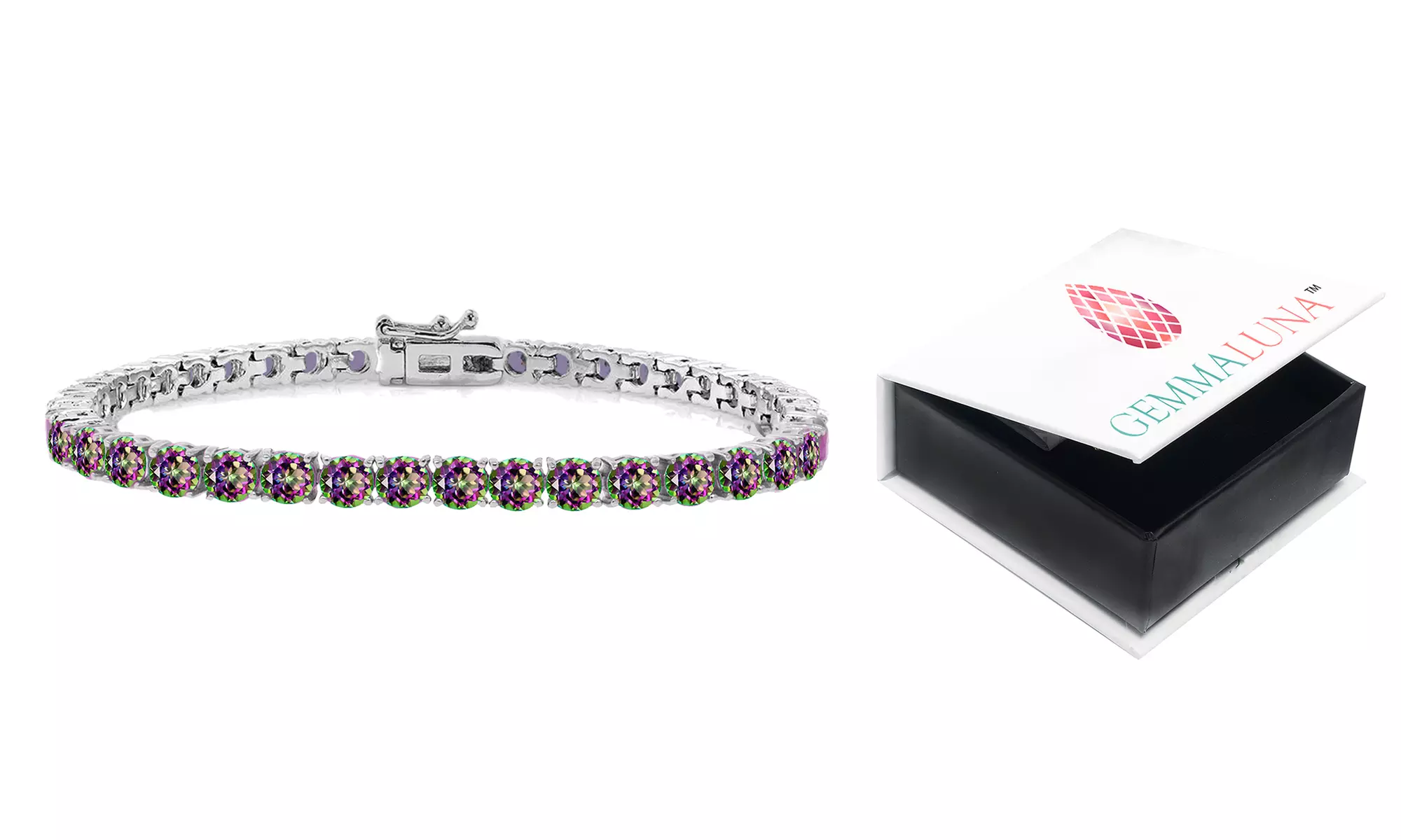 Gemma Luna 18K White Gold-Plated Genuine Topaz Tennis Bracelet - Primary Image