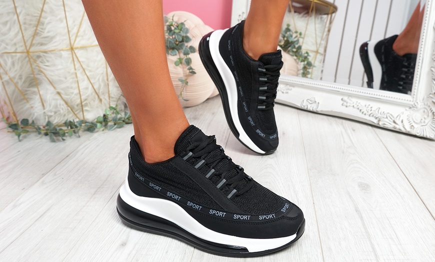 Image 1: Women's Lace-Up Sport Platform Trainers