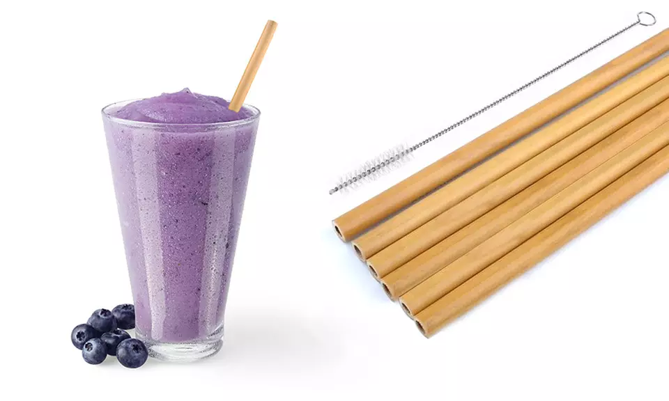 1 o 2 packs de 6 pailles en bambou avec brosse de nettoyage - Primary Image