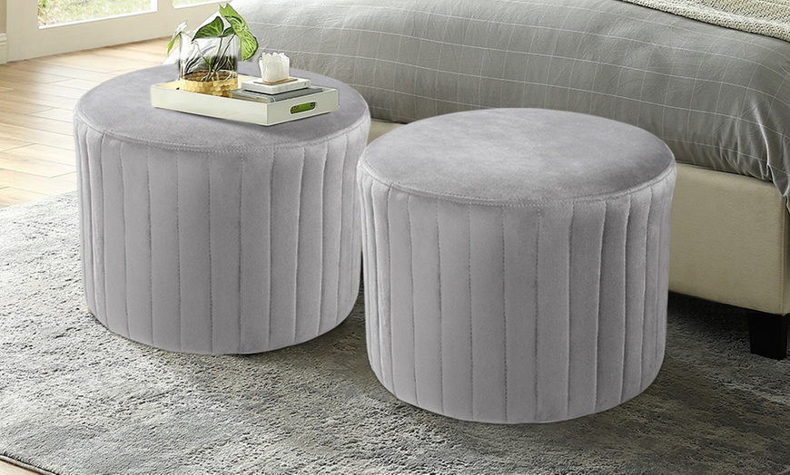 Image 1: Round Velvet Stool, Soft Upholstery and Plush Comfort