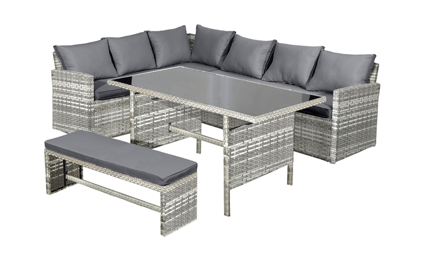 Image 2: 8-Seater Rattan-Effect Corner Dining Set with Bench