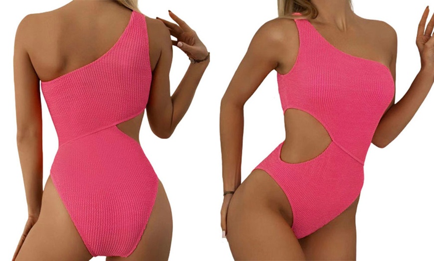 Image 5: One-Shoulder Cut-Out One-Piece Swimsuit