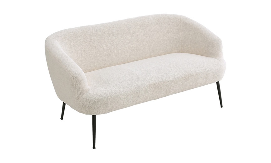 Image 2: White Teddy Fabric Loveseat