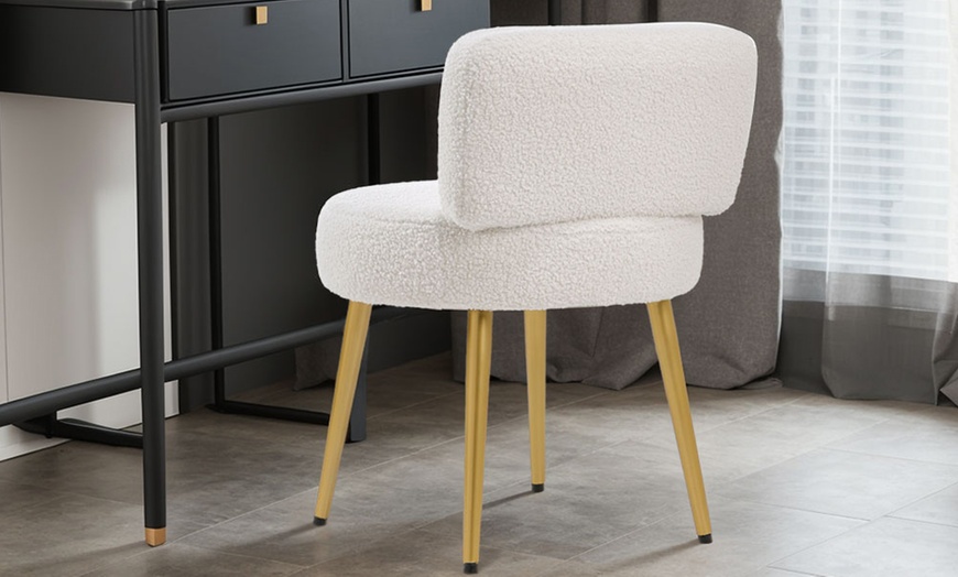 Image 5: Soft Cream Faux Fur Vanity Chair with a Metal Frame