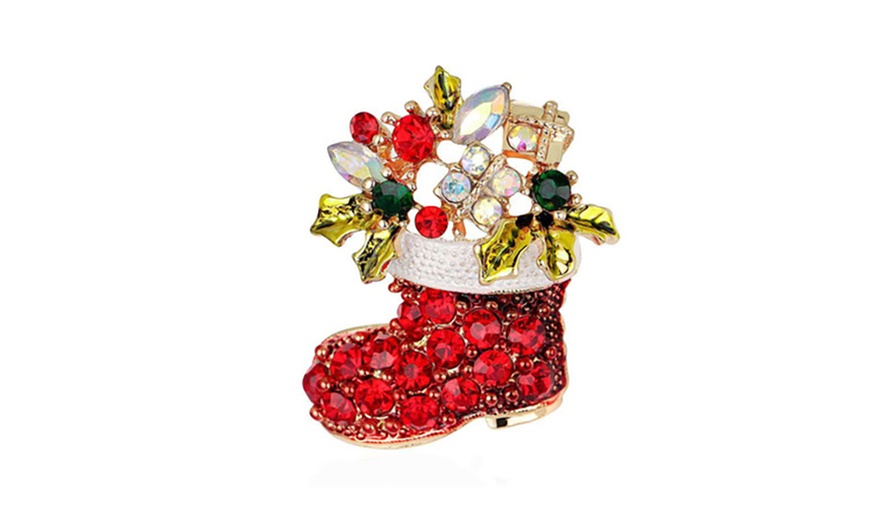 Image 11: Christmas Brooch Pin with Rhinestone Crystal