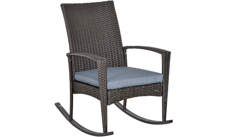 Image 2: Outsunny Rattan-Effect Rocking Chair