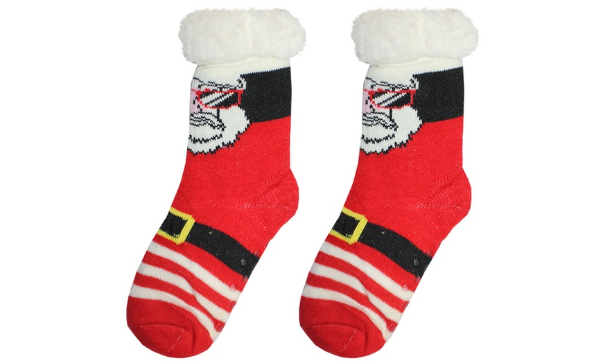 Image 22: Warm Winter Lined Christmas Slipper Socks