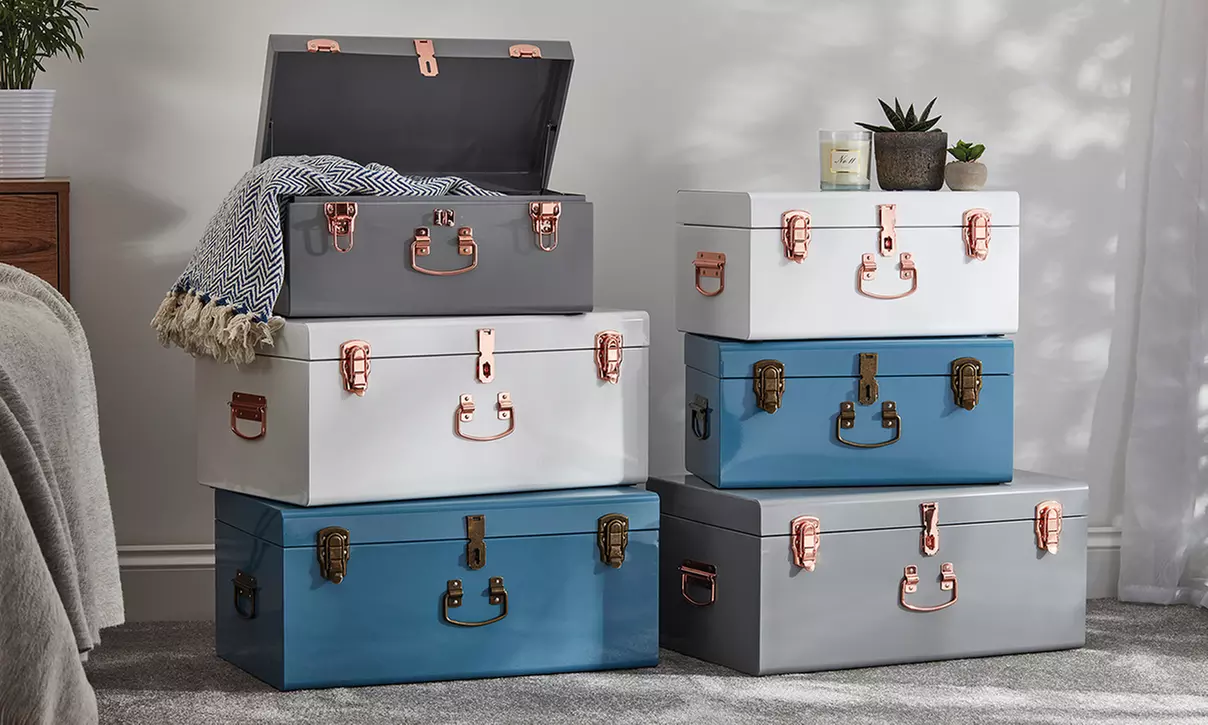 Two-Piece Metal Storage Trunk Set in Choice of Colour - Primary Image