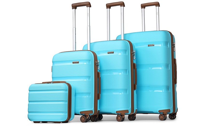 Image 2: Kono Hi Shine Textured Hard Shell PP Suitcases with 360° Swivel Wheels