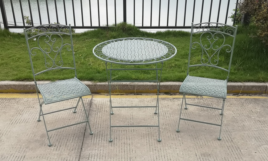 Image 2: Wrought Iron Garden Bistro Set, Choice of 2 Colours