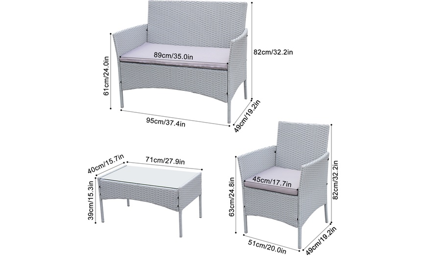 Image 9: Four-Piece Rattan-Effect Grey Garden Furniture Set