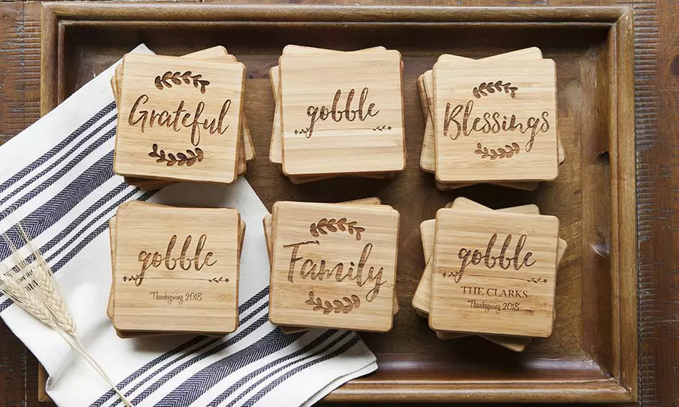 One, Two, or Three Sets of Four Personalized Bamboo Fall Coasters from Qualtry (Up to 78% Off) - Primary Image