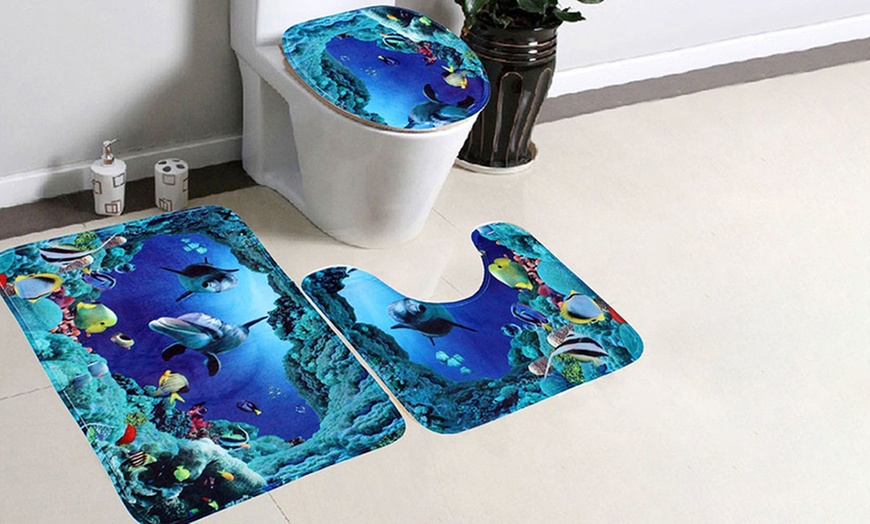 Image 1: Dolphin-Themed Bathroom Mat Set