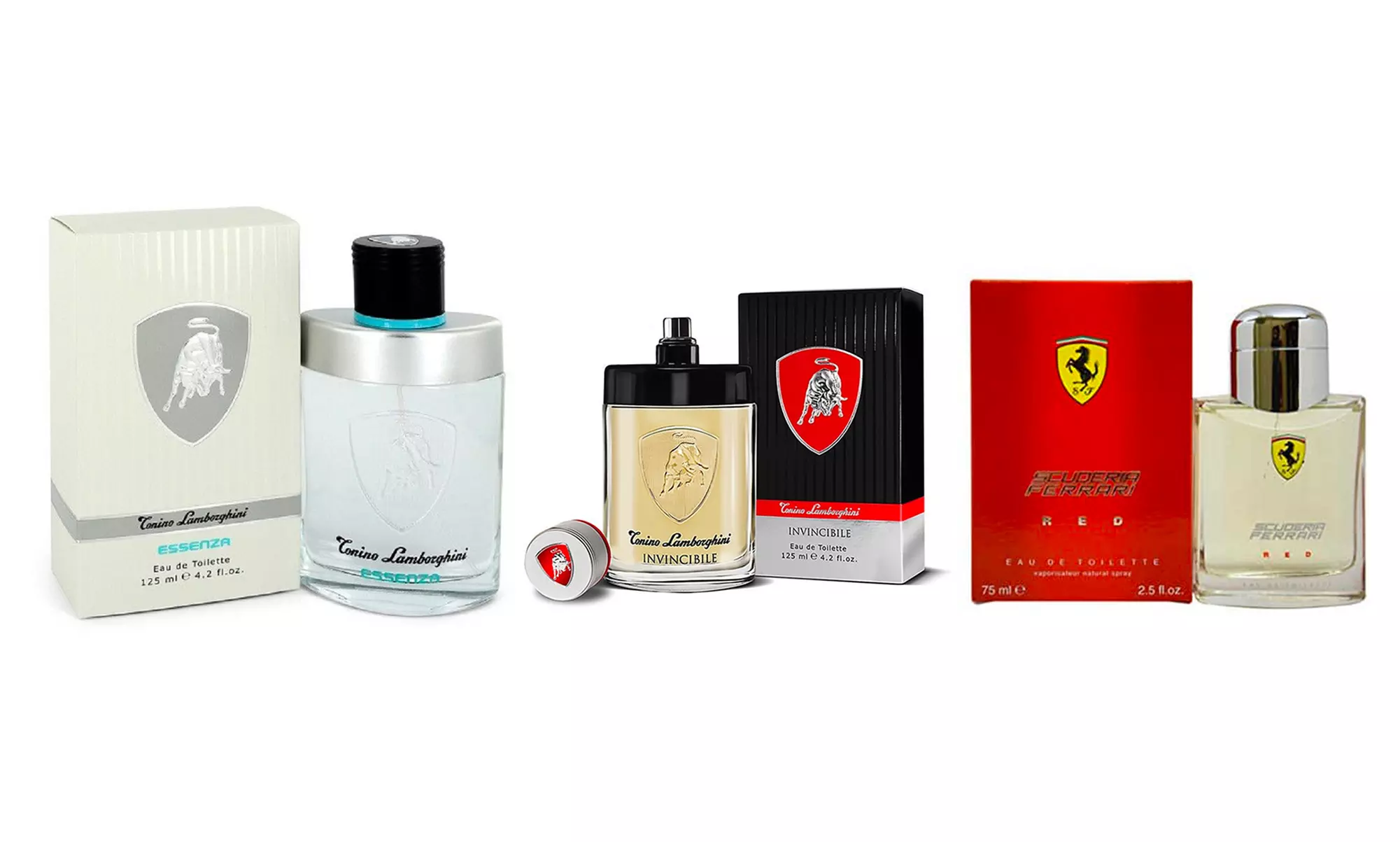 Parfum pour homme au choix entre Lamborghini "Invincible" ou "Essenza" de 125 ml ou Ferrari "Scuderia Red" de 75 ml - Primary Image