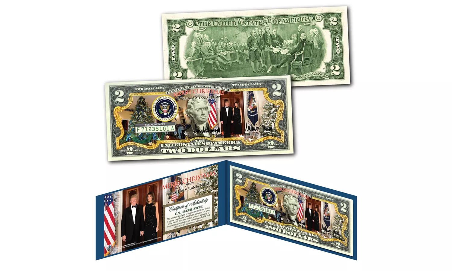 Donald and Melania Trump Christmas Genuine Two-Dollar Bill - Primary Image