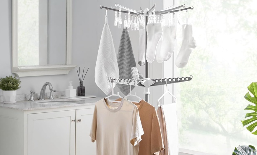 Image 1: 2-Tier Clothes Airer Drying Rack with 3 Rotatable Arms