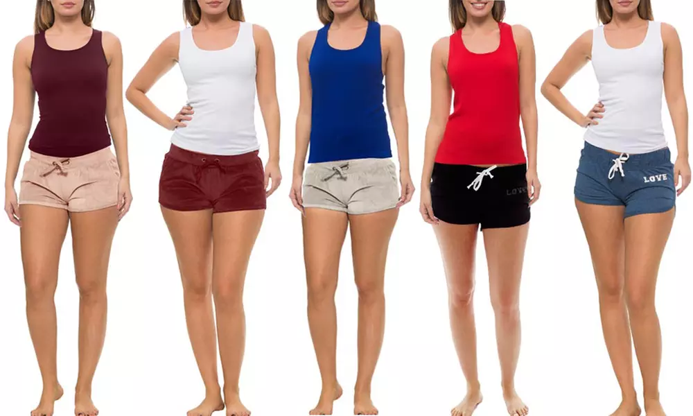 Coco Limon Lounge Velour or French Terry Shorts and Tank Top Sets (4-Piece) - Primary Image