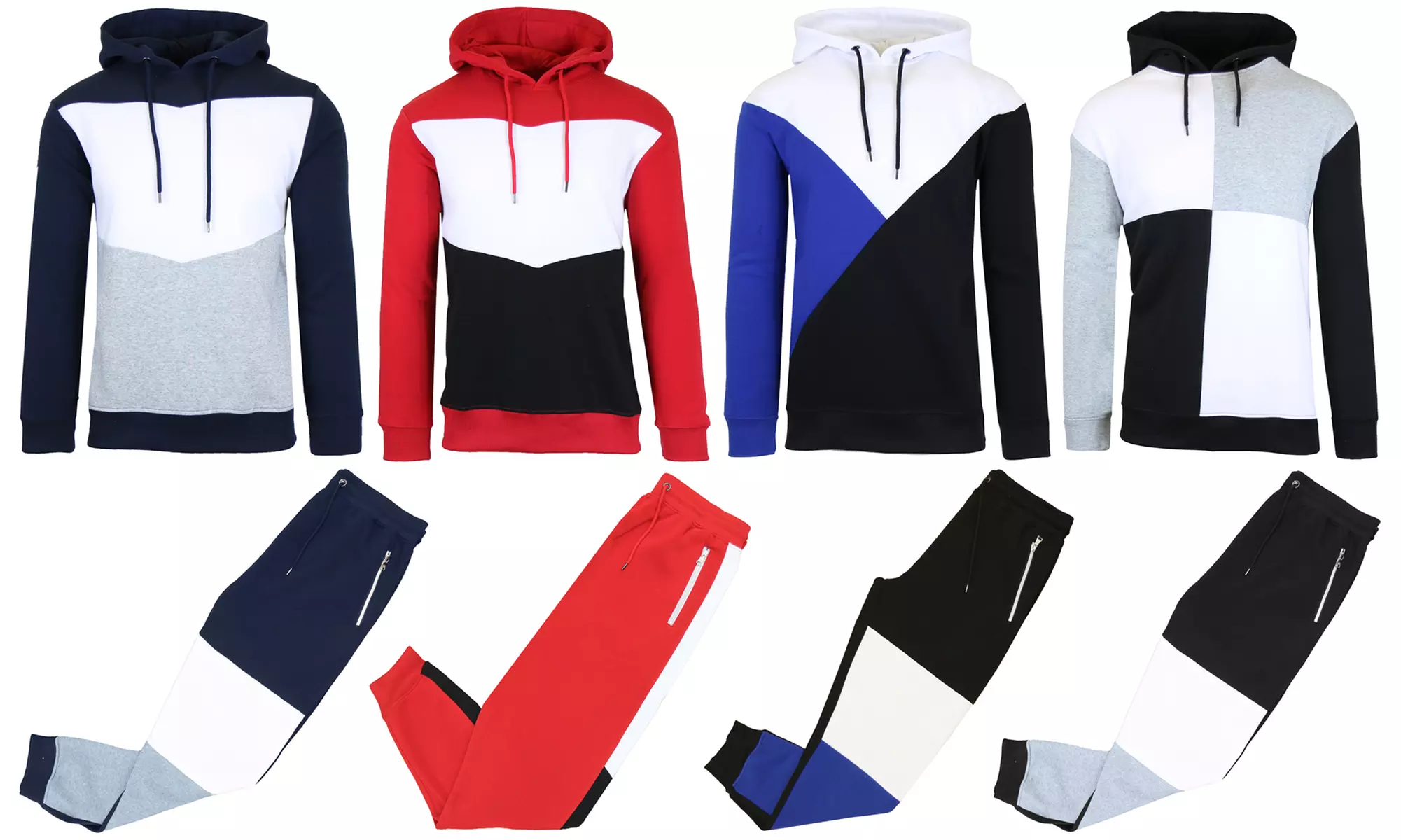 Men's Fleece-Lined Hoodie and Jogger Set with Color Block Design (2-Piece) (S-2XL) - Primary Image