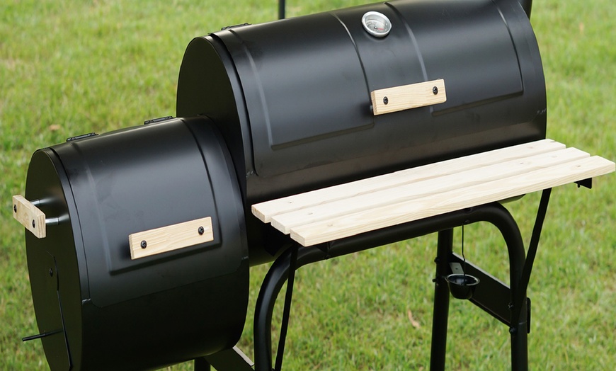 Image 3: Charcoal Barrel BBQ Grill with Smoker