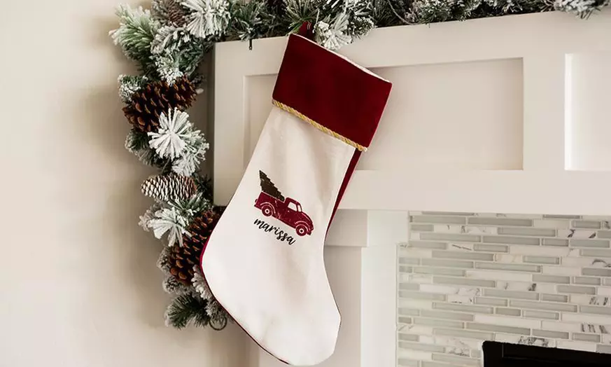 One, Two, Three, Five, or 10 Personalized Velvet-Trimmed Christmas Stockings from Qualtry (Up to 84% Off - Second Medium