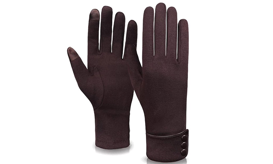 Image 2: Womens Touchscreen Gloves with Button Details